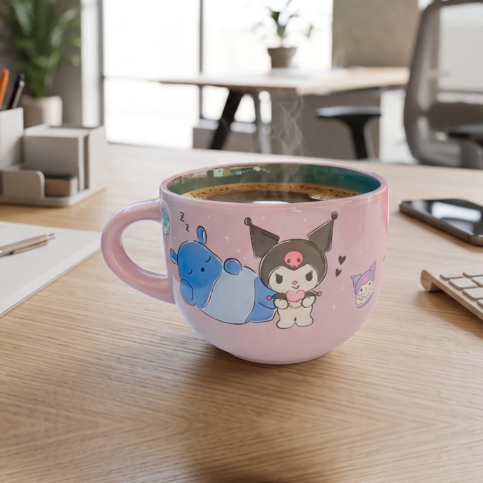 Taza con café sobre un escritorio de oficina